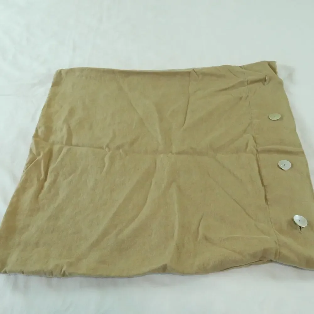 Pottery Barn 100% Linen Euro Sham Pair Shell Buttons FLAW Tan Minimal Heavy